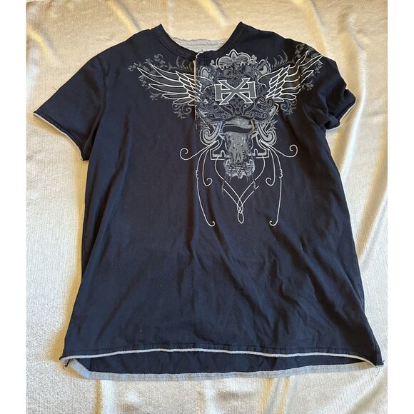 Vintage Y2K Helix Affliction Style Graphic Button Shirt Grunge Mens XL‎ Goth - Picture 1 of 6